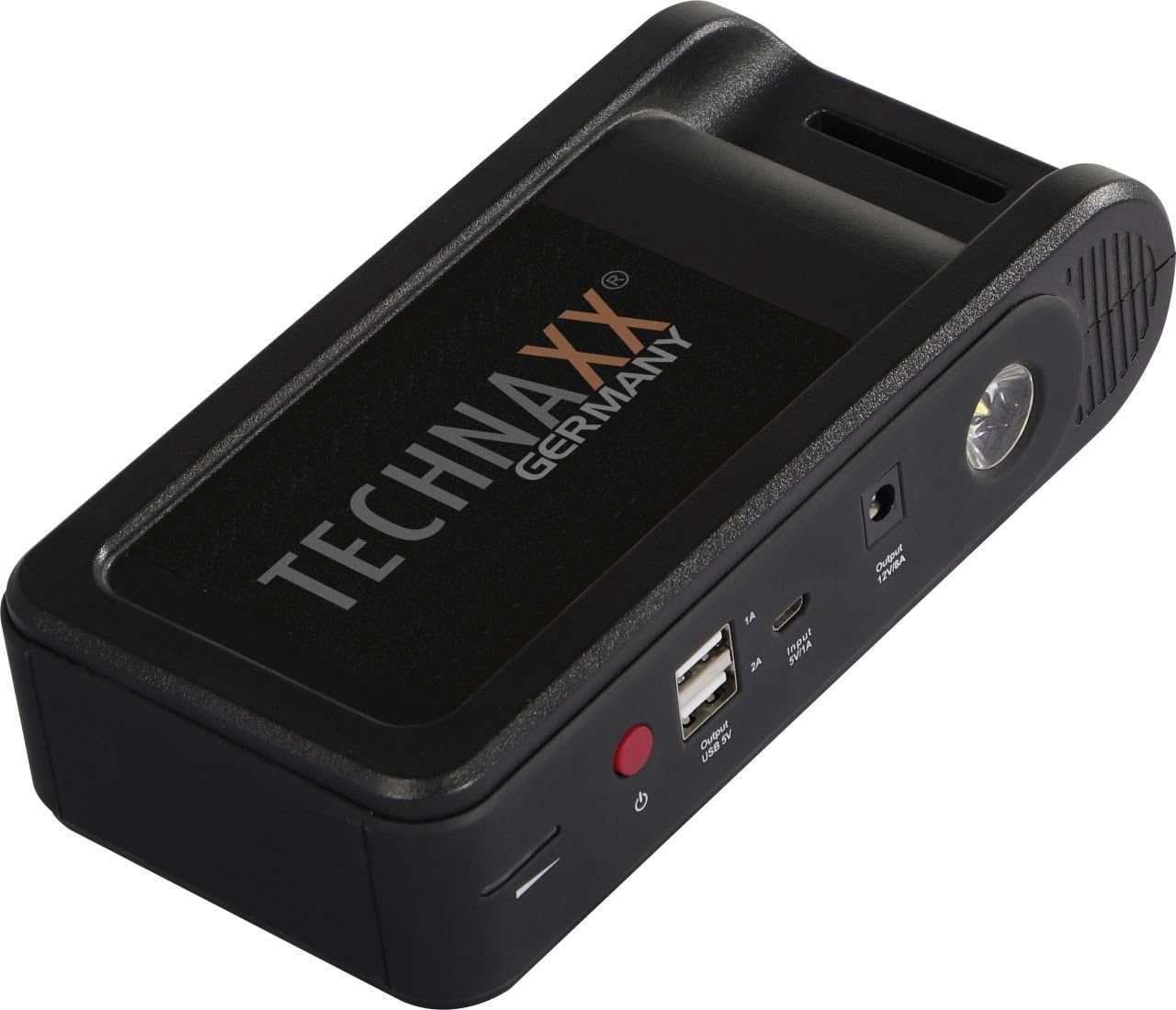 Set di avviamento della batteria auto da 12000 mAh Technaxx (benzina fino a 4,0L / diesel fino a 2,5L) con power bank TX-218 - Dispositivo di avviamento portatile con 2 porte di ricarica USB-A
