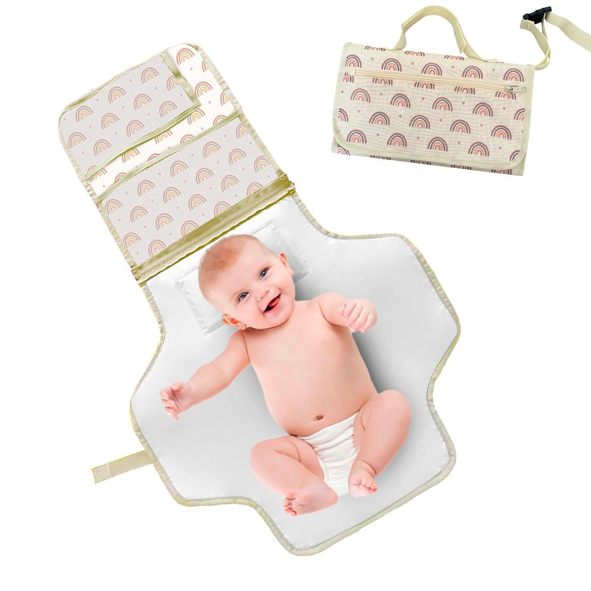 Fasciatoio Portatile Impermeabile Pieghevole 93x54.5cm | Per Neonati, Con Tasche Per Salviette - Foto 8