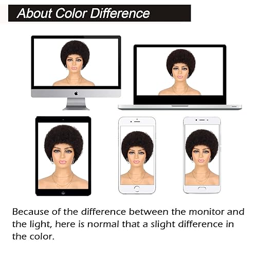 Miniatura 8 de Yargel Hair Pelucas afro de cabello humano corto para mujeres negras, sin pegamento, pelucas afro de los años 70, unisex, rizado, afro, esponjosas,