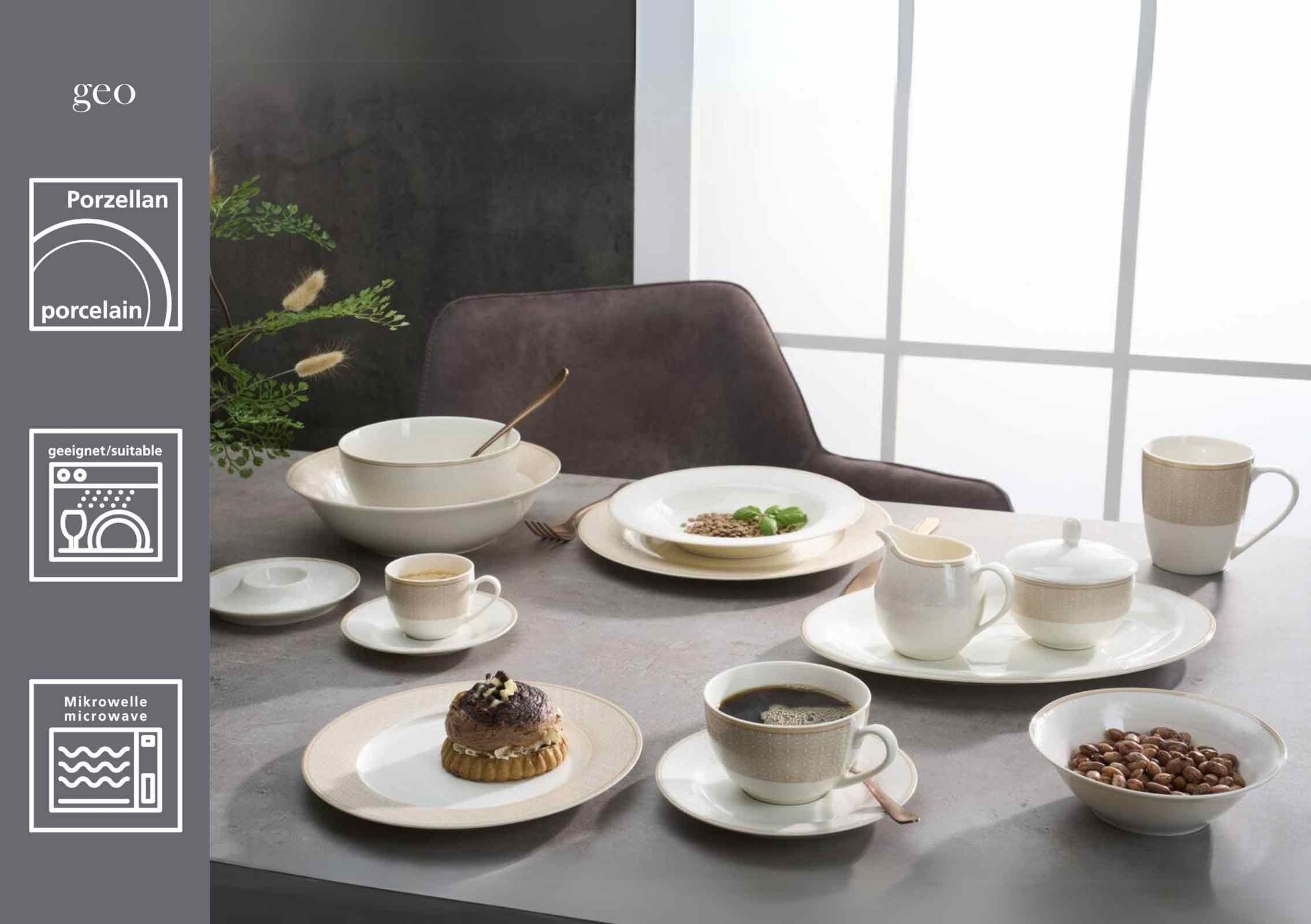 Ritzenhoff & Breker Geo Espressotasse mit Untertasse 90 ml 6er Set | Edles Porzellan-Geschirr mit geometrischem Relief-Dessin in zarten Pudertönen | Elegantes Design, zeitgemäß & stilvoll