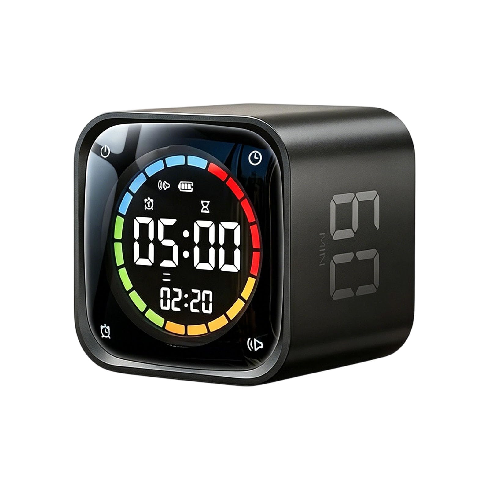 Minuteur portable en forme de cube avec fonctionnement silencieux et batterie rechargeable - Horloge de bureau moderne pour salle de sport ou salle de classe