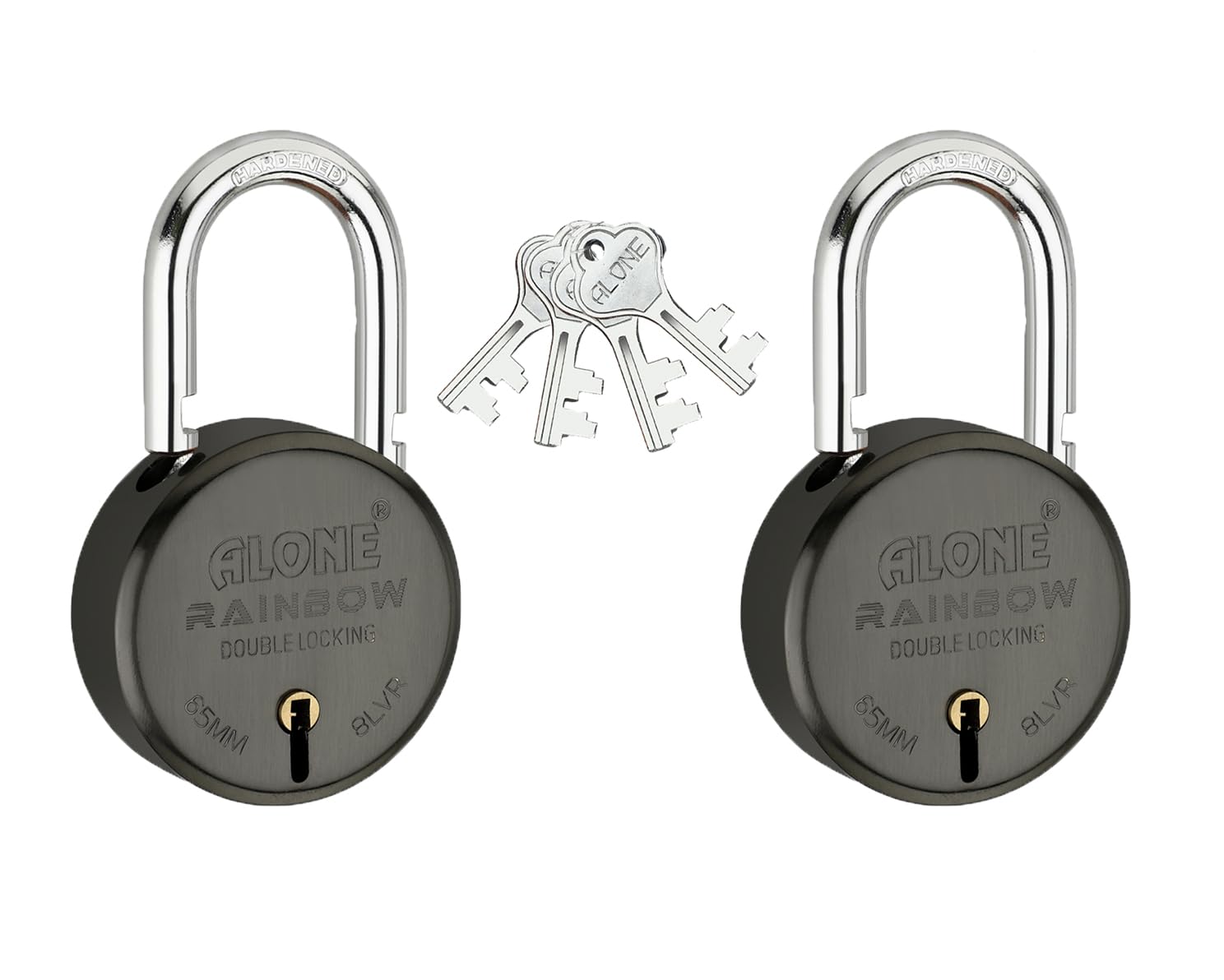Alone Rainbow 65mm 2 Padlocks 4 Same Keys Double Locking | Padlocks for Home Lock and Key Black Matt Antique Lacquer Caoted Rust Free (Pack of 2)-image-20