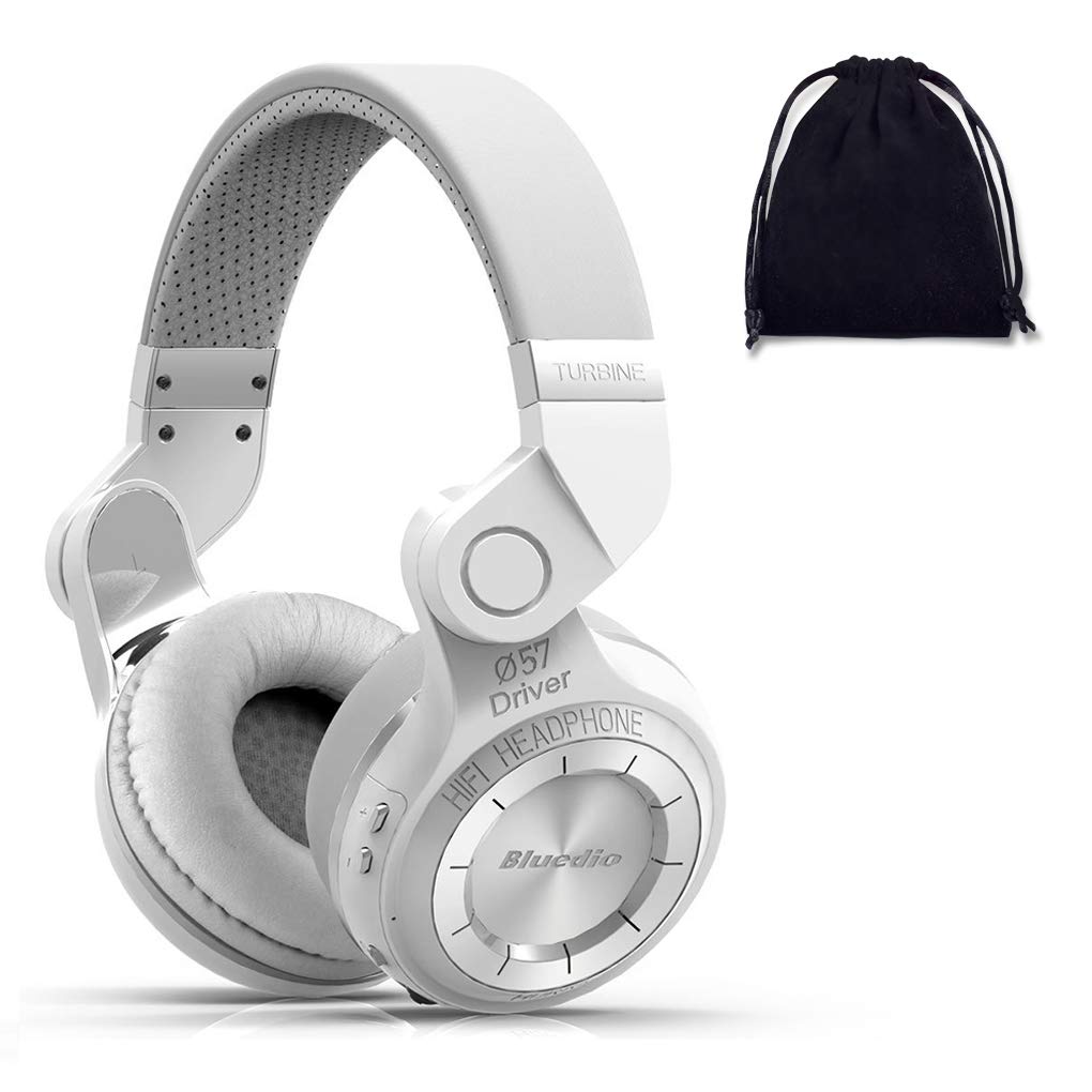 Bluedio Bluetooth Headphones Over Ear, Lightweight Rotary Folding Wireless Headphones with Micro 40 H Music Time Headset with SD Card Slot/FM Radio and Storage Bag (White T2+)-image-4