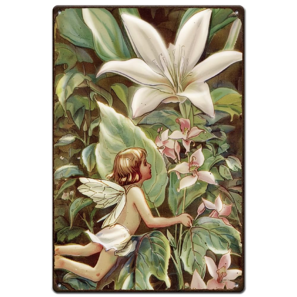 Jasmine Tin Sign Fairy Metal Tin Signs Botanical Theme Garden Metal Plaque Iron Wall Art Poster Man Cave For Bedroom Living Room Garden Wall Decoration 8x12 Inch