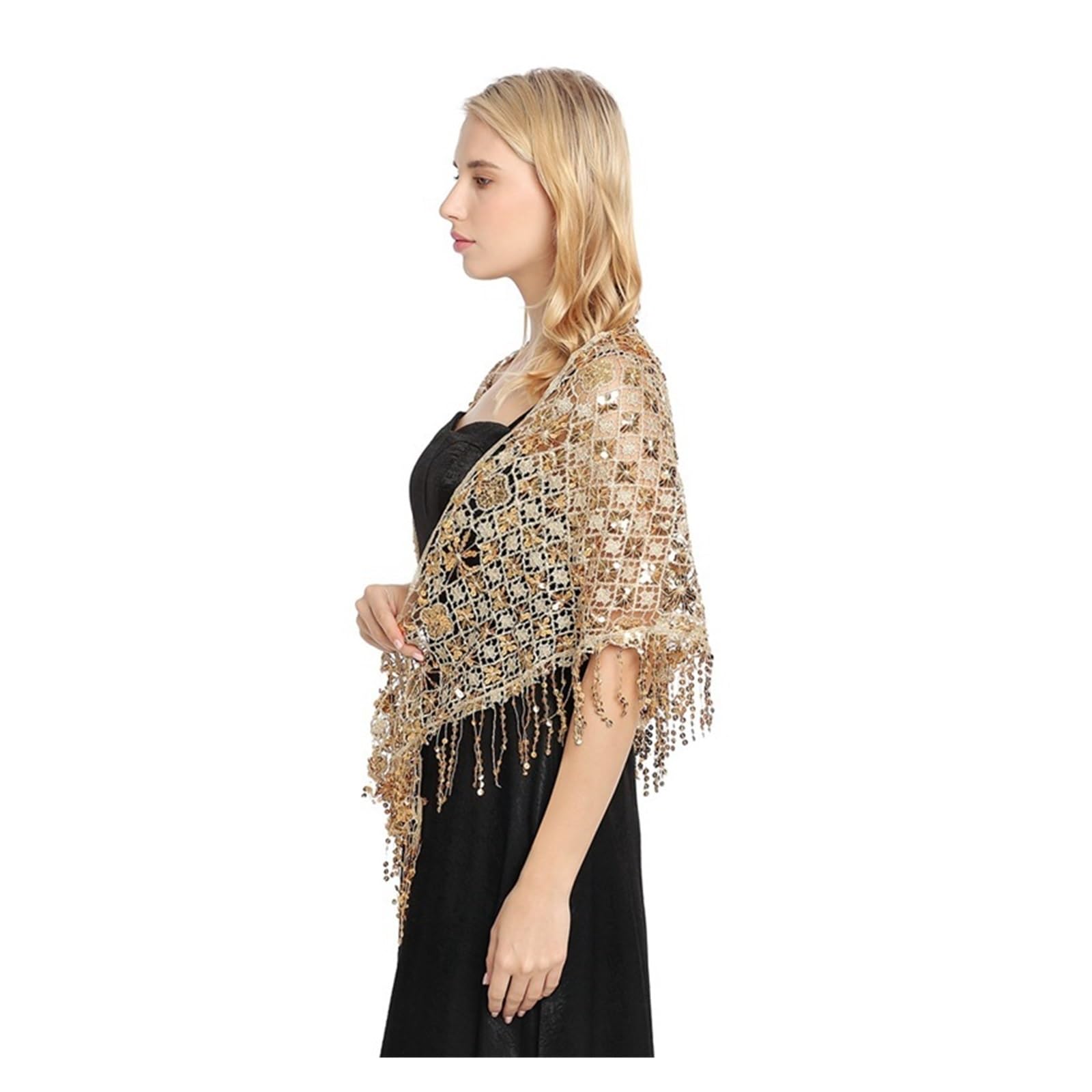 Chal de lentejuelas brillantes Chales elegantes de lentejuelas triangulares for mujer, Boleros for dama honor nupcial, capas, vestidos noche for banquete, chal fiesta