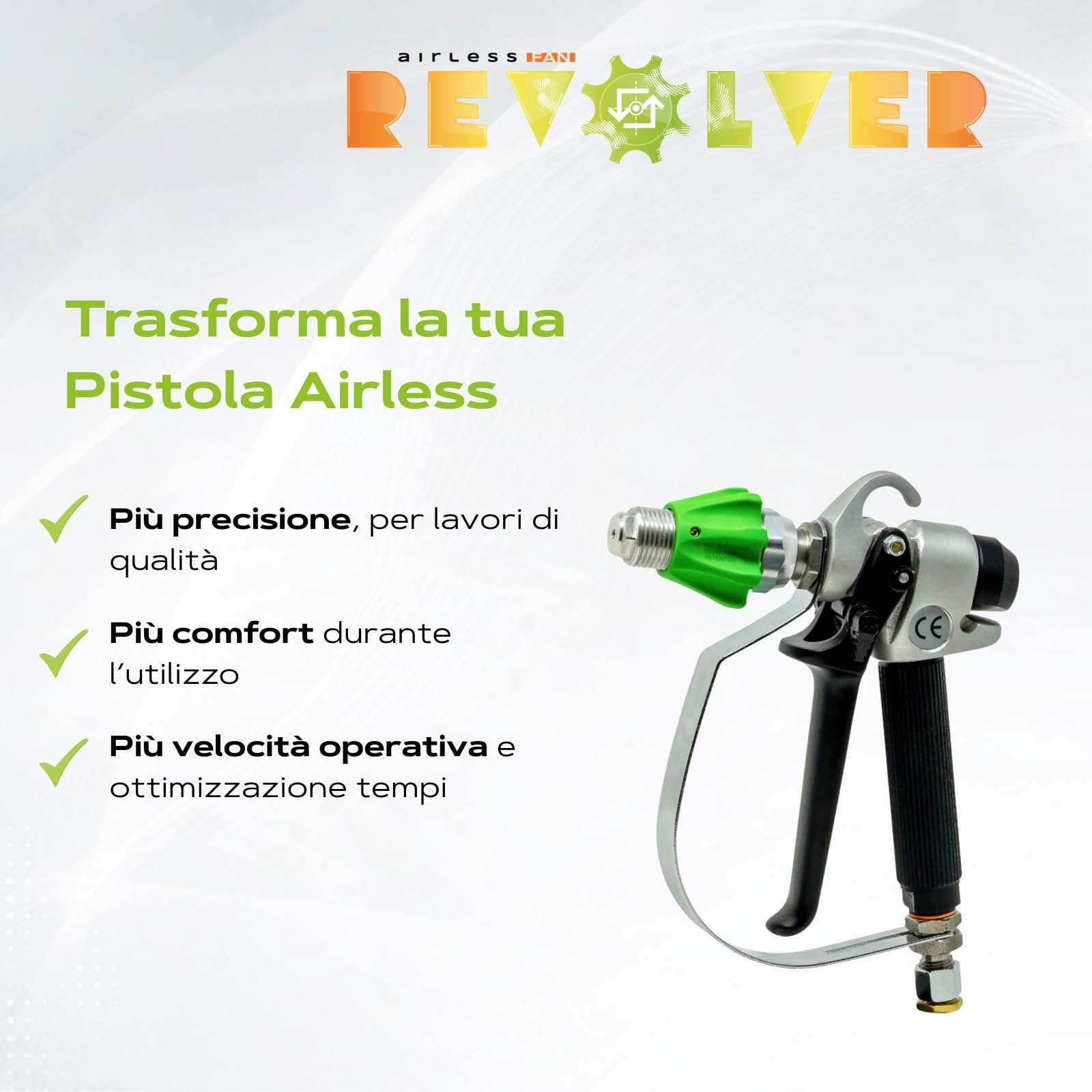Airless Fan Revolver AFR500A per Pistola Vernice a Spruzzo con Rotazione Ventaglio 90°, Filettatura USA 7/8"
