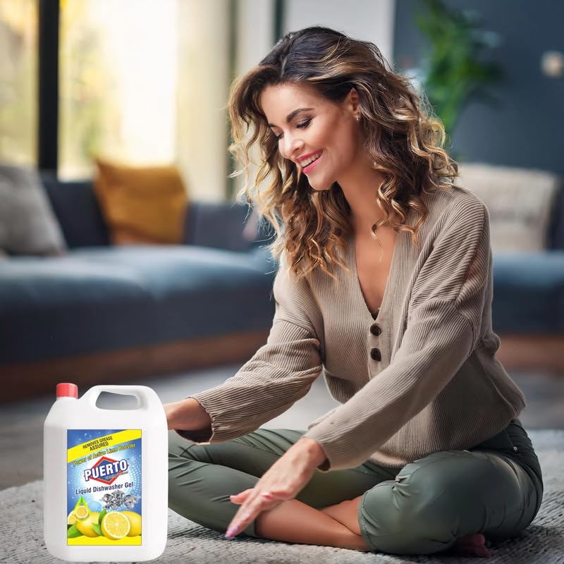 Image of Puerto Dishwash Gel Refill Can, (Lemon) - 5 Ltr (Pack of 1) Refill| Leaves No Residue and foul smell| Grease Cleaner For All Utensils |Super Saver Pack