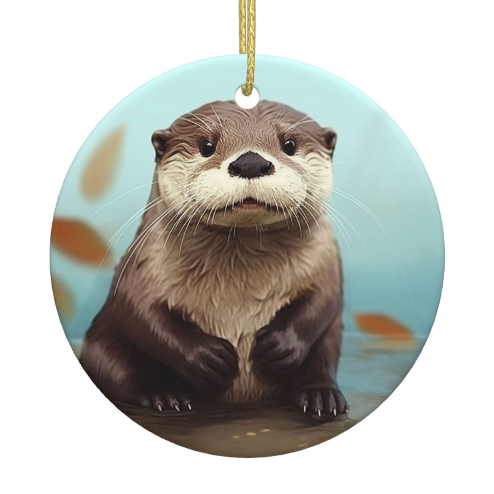 Khiry Cute Otter Christmas Ornament Christmas Tree Ceramic Hanging Ceramic Ornaments Xmas Tree Ceramic Ornament With Gold Ribbon Crafts Pendants For Holiday Decoration
