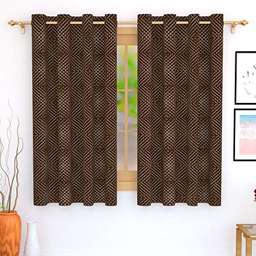 Image of Story@Home Bloom Collection Jacquard Lavish and Modern Rich Geometric Print 1 Piece Eyelet Ring top Window Curtain for Bedroom and Hall - 5 Feet, Geometric Brown