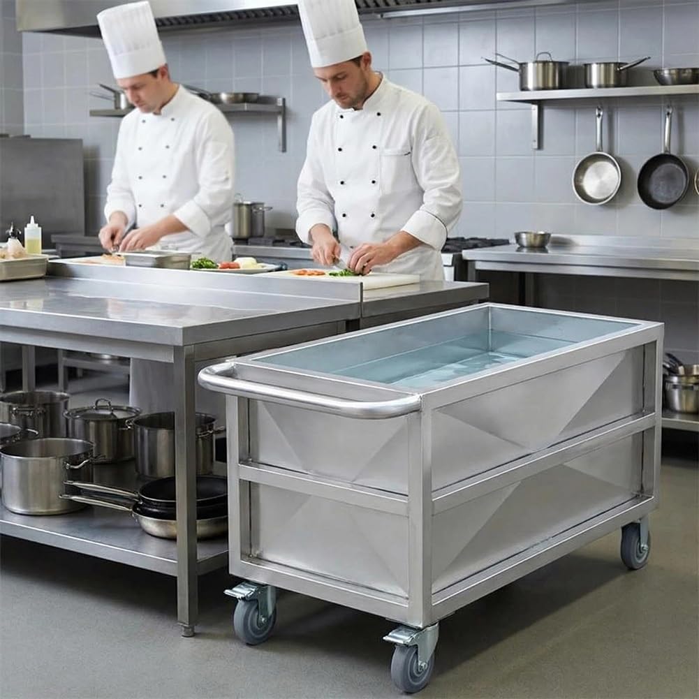 Carrello multiuso in acciaio inossidabile resistente con ruote, carrello commerciale mobile per serbatoio dell'acqua per la preparazione degli alimenti e uso della cucina del ristorante
