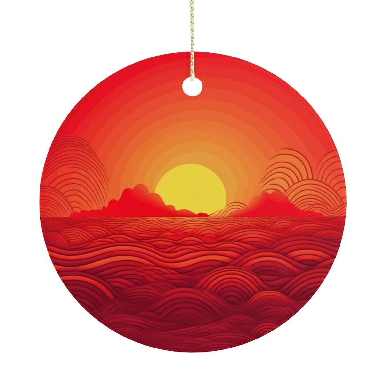 Red Sunrise Christmas Ornaments Colorful Round Ceramic Ornament Christmas Hanging Decor Christmas Tree Decorations Xmas Keepsake for Women Men Xmas Holiday Party
