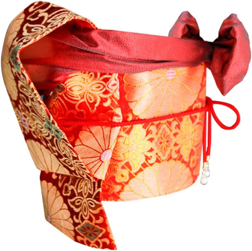 Women's Japanese Kimono Taikoor Box Knot Obi Belt 4 Pcs Vintage Jacquard Cotton Waistband Yukata Robe Accessories image 2
