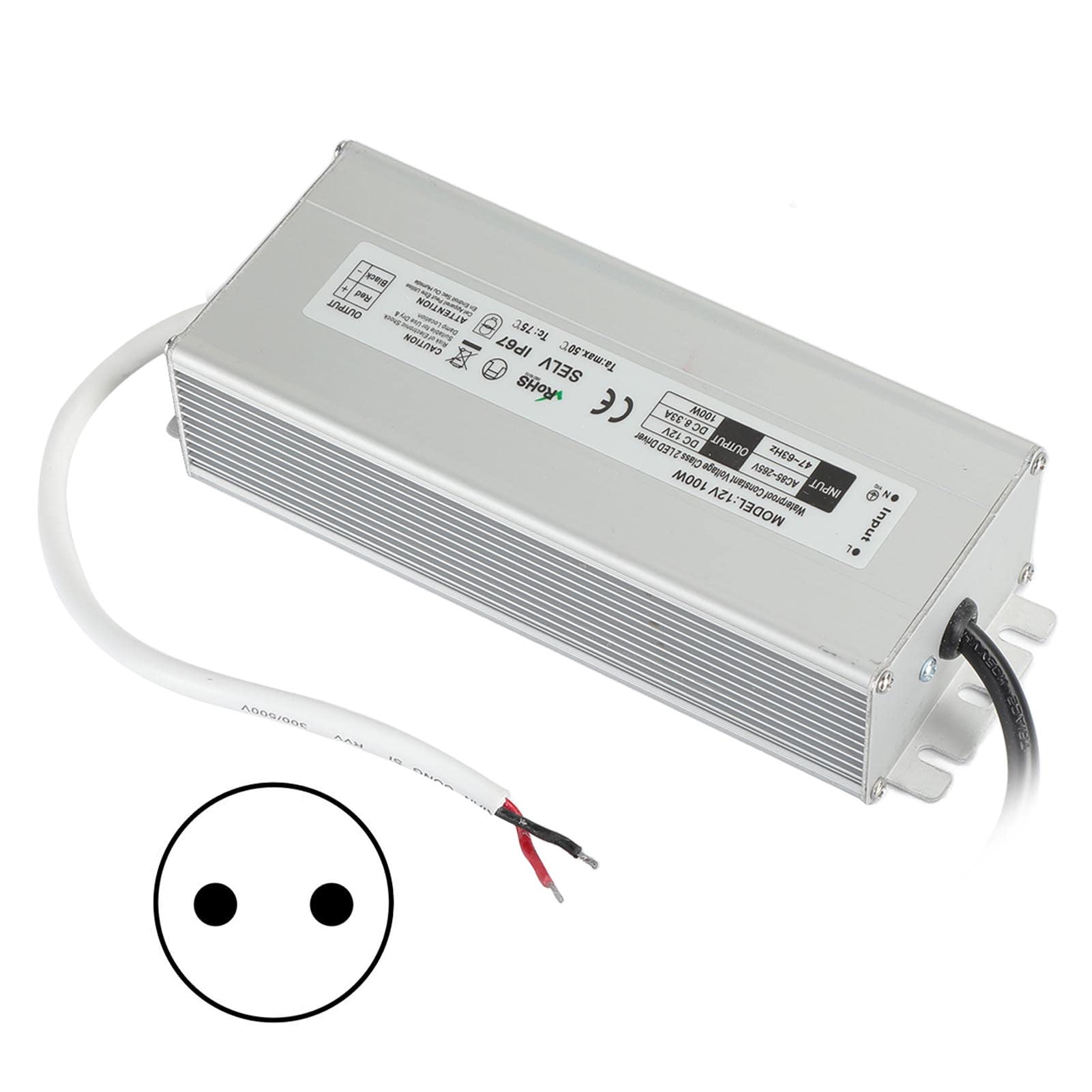 Driver LED 100W 12V/24V Impermeabile IP67 Trasformatore LED Alimentatore LED da 85~265V AC a 12V/24V DC Uscita a bassa tensione per luce LED, Computer Project, Industriale, Luce esterna(Spine UE-12V)
