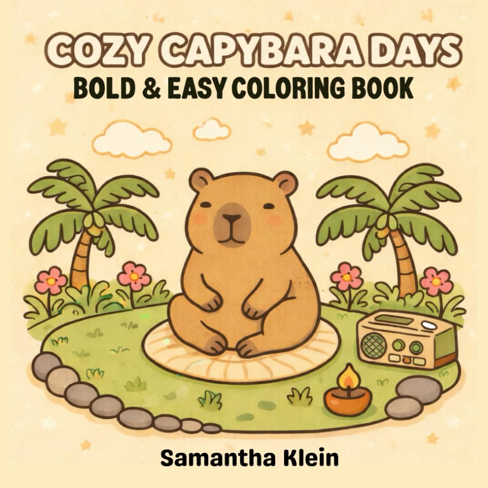 Cozy Capybara Days Bold & Easy Coloring Book: 40 Cute Designs for Kids and Adults
