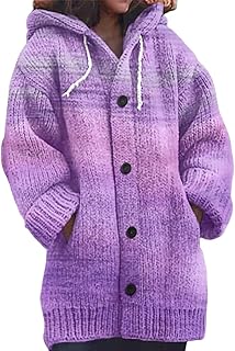 Women's Hooded Knitted Hoodies Cardigan Sweater Gradient, Floral, Ethnic...