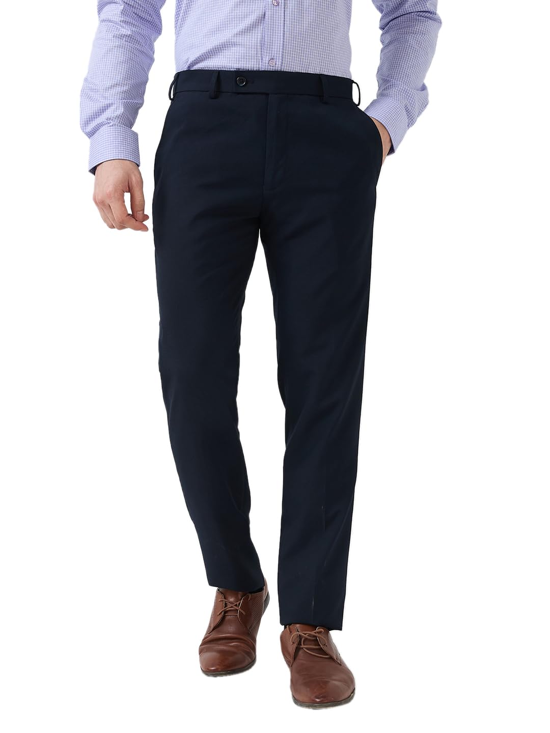 Men Slim Fit Solid Pattern Poly Viscose Blend Flat Front Formal Trouser-image-32