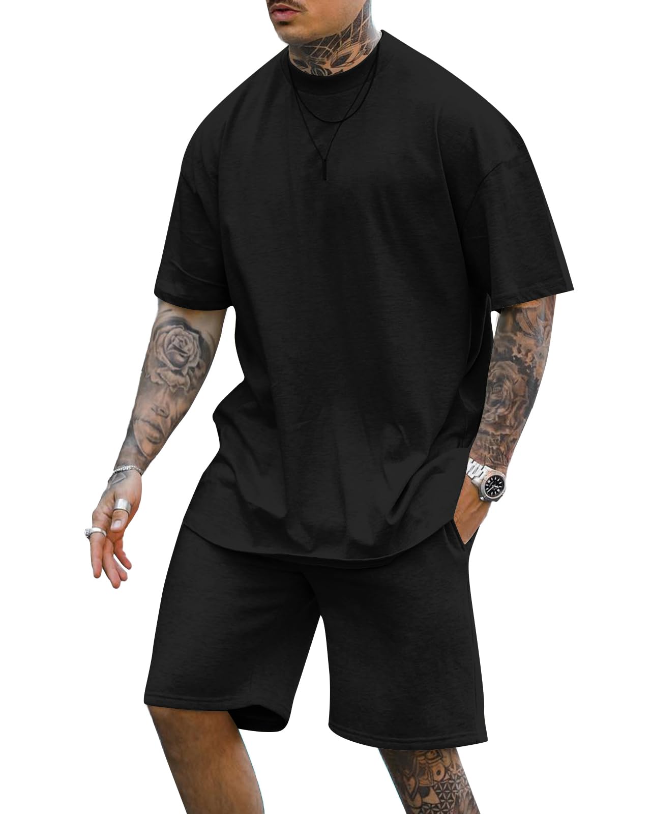 T Shirts et Short pour Hommes Ensemble Survêtement à Manches Courtes Jogging Sportswear d'été M-3XL