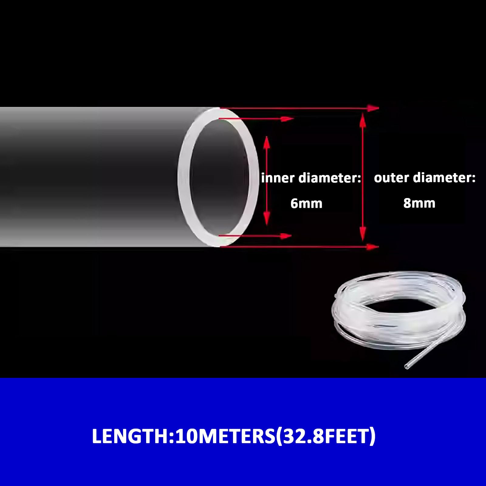 COYOUCO 32.8Ft Food Grade Silicone Hose for Home Brewing, Beer Lines, Wine Making, Aquaculture,6mm*8mm