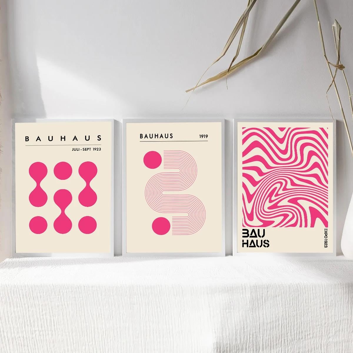 Baibexing Abstract Bauhaus Pink Geometric Poster And Prints Canvas Painting Wall Art Picture For Living Room Home Decor 40X60Cmx3Pcs Unframed