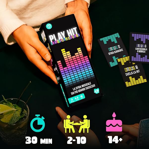 Primo piano delle carte di gioco ATM Gaming Play HIT con la loro grafica accattivante.