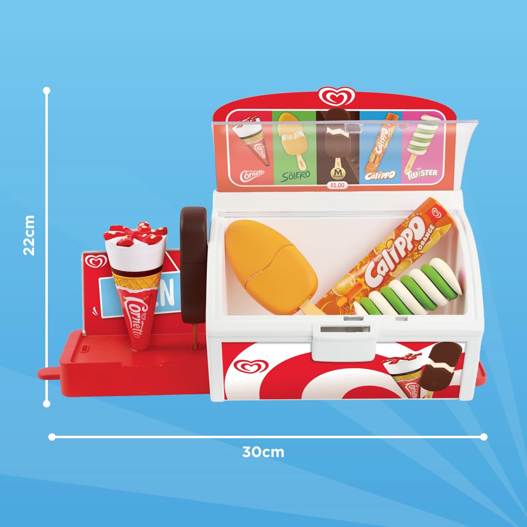 Casdon freezer per gelati giocattolo ufficiali Algida | Set per gioco di fantasia per bambini dai 2 anni in su | Con espositore estraibile, monete giocattolo e 5 gelati Algida ufficiali