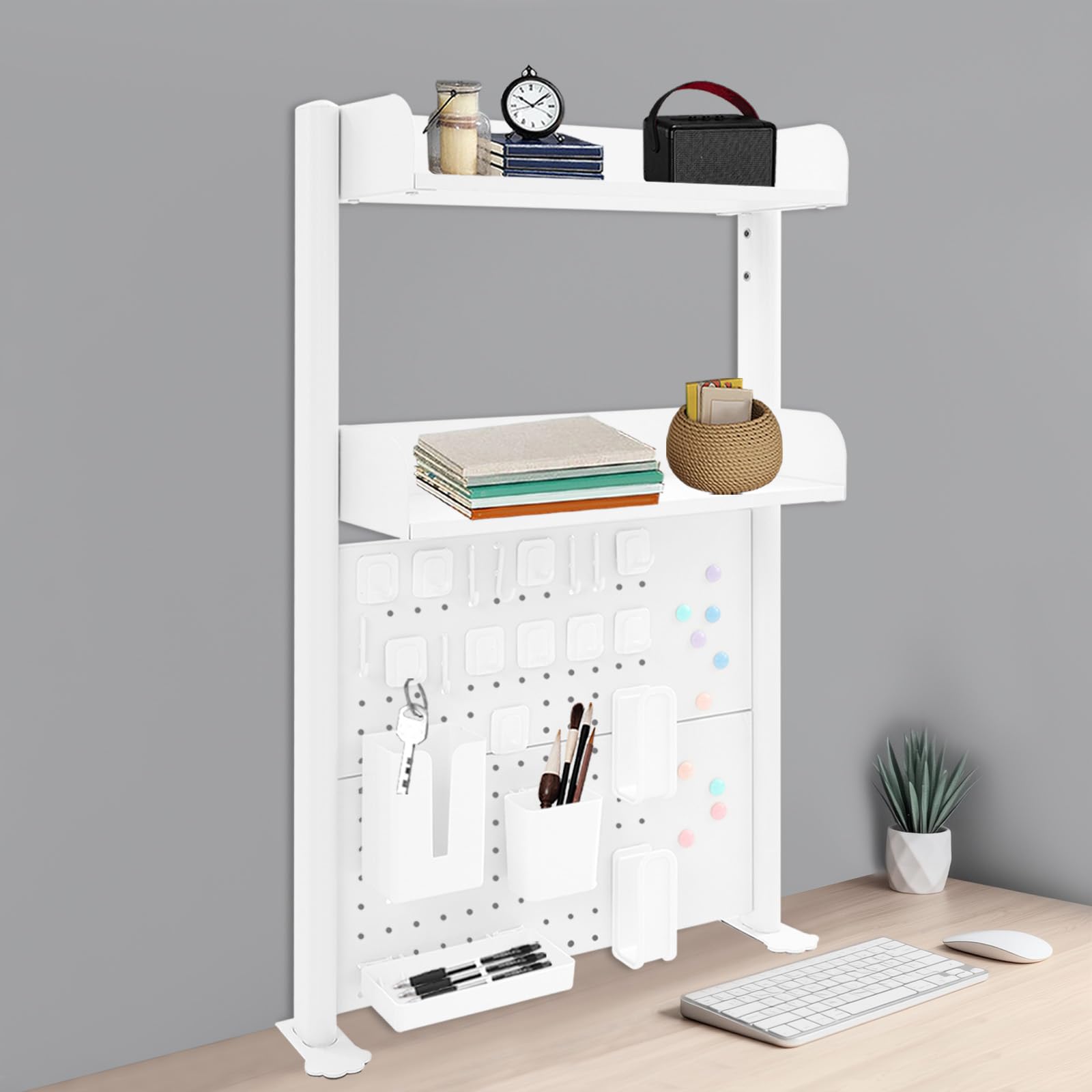 Organizer da scrivania con morsetto da 50 cm, a 3 livelli, con parete forata, per casa, ufficio (bianco)