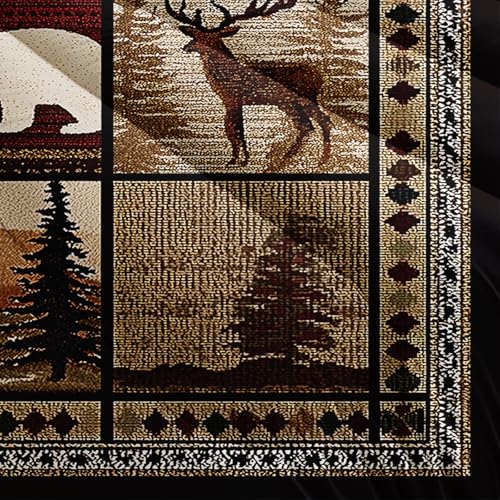 Image of AILONEN Hutting Bear Deer Rustic Comforter Set, Queen Size,Lodge Cabin Woodland Patchwork Bedding Sets,1 Quilt with 2 Pillowcases,Soft Comfortable