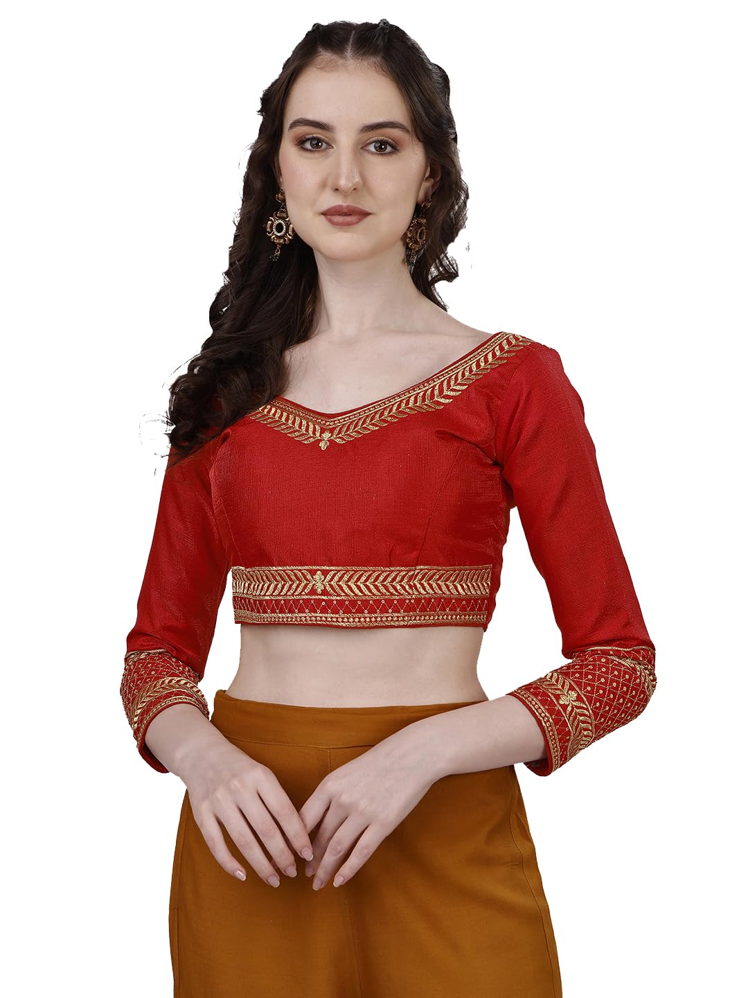 Women's Milan Silk Heavy Embroidery with Sequins Worked Full Sleeve Fancy Saree Blouse