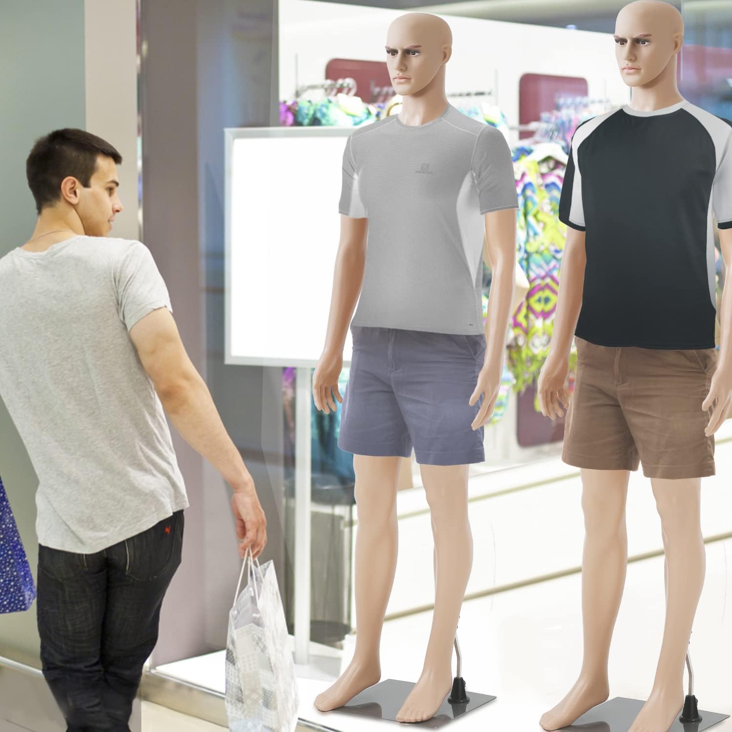 73" Male Mannequin - Full Body Realistic Plastic Mannequin Torso with Metal Stand - Professional Dress Form for Men's Clothing Display, Retail Store, Boutique & Window Displays
