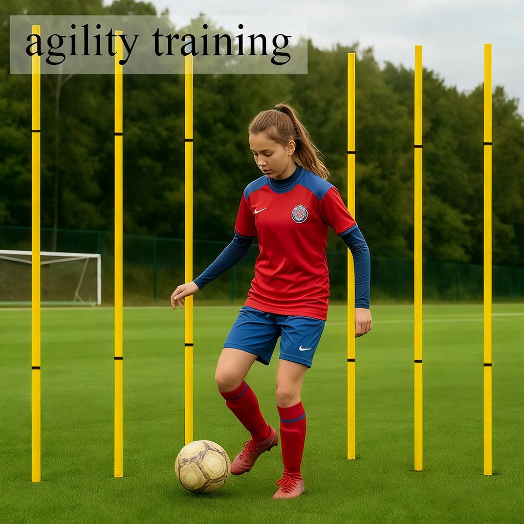 Fußball-Agility-Trainingsausrüstung, 6 verstellbare Fußball-Trainings-Agility-Stöcke, 1 Geschwindigkeitsleiter, 10 Fußball-Agility-Kegel für Training, 1 Springseil + Aufbewahrungstasche für