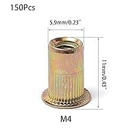 Vista 3 de 150 tuercas de remache M4, acero al carbono con acabado galvanizado cabeza plana remache roscado inserto tuerca cuerpo moleteado