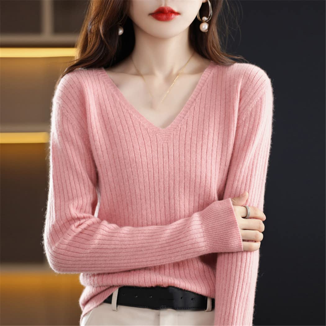 FULBHPRINT Maglioni autunnali da donna con scollo a V in cashmere maglione lavorato a maglia