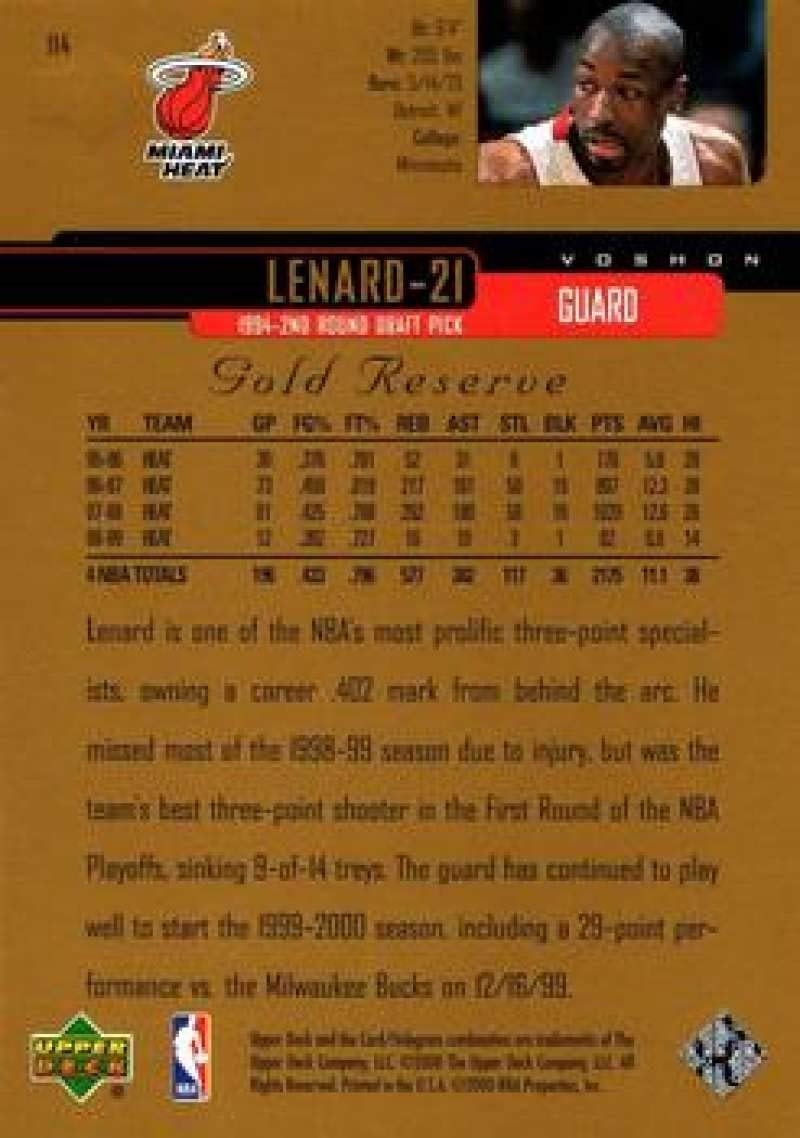 Amazon.com: 1999-00 Upper Deck Gold Reserve Basketball #114 Voshon