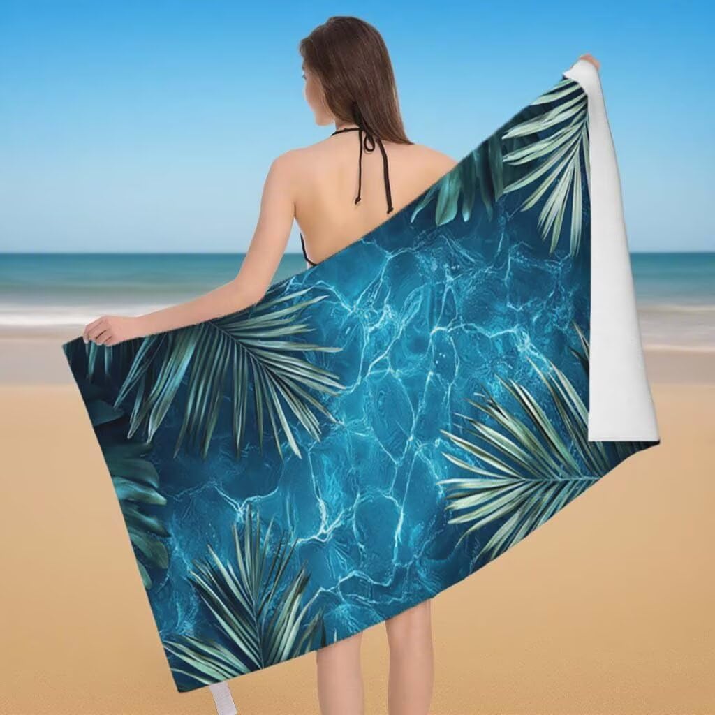 Telo Mare XXL 100x200cm/35x70cm, 2 Set Telo Mare Microfibra Blu Asciugamano Palestra Uomo, Antisabbia, Leggero, Asciugatura Rapida, Teli da Spiaggia Grandi Accessori per Camping Natation Palestra C-75