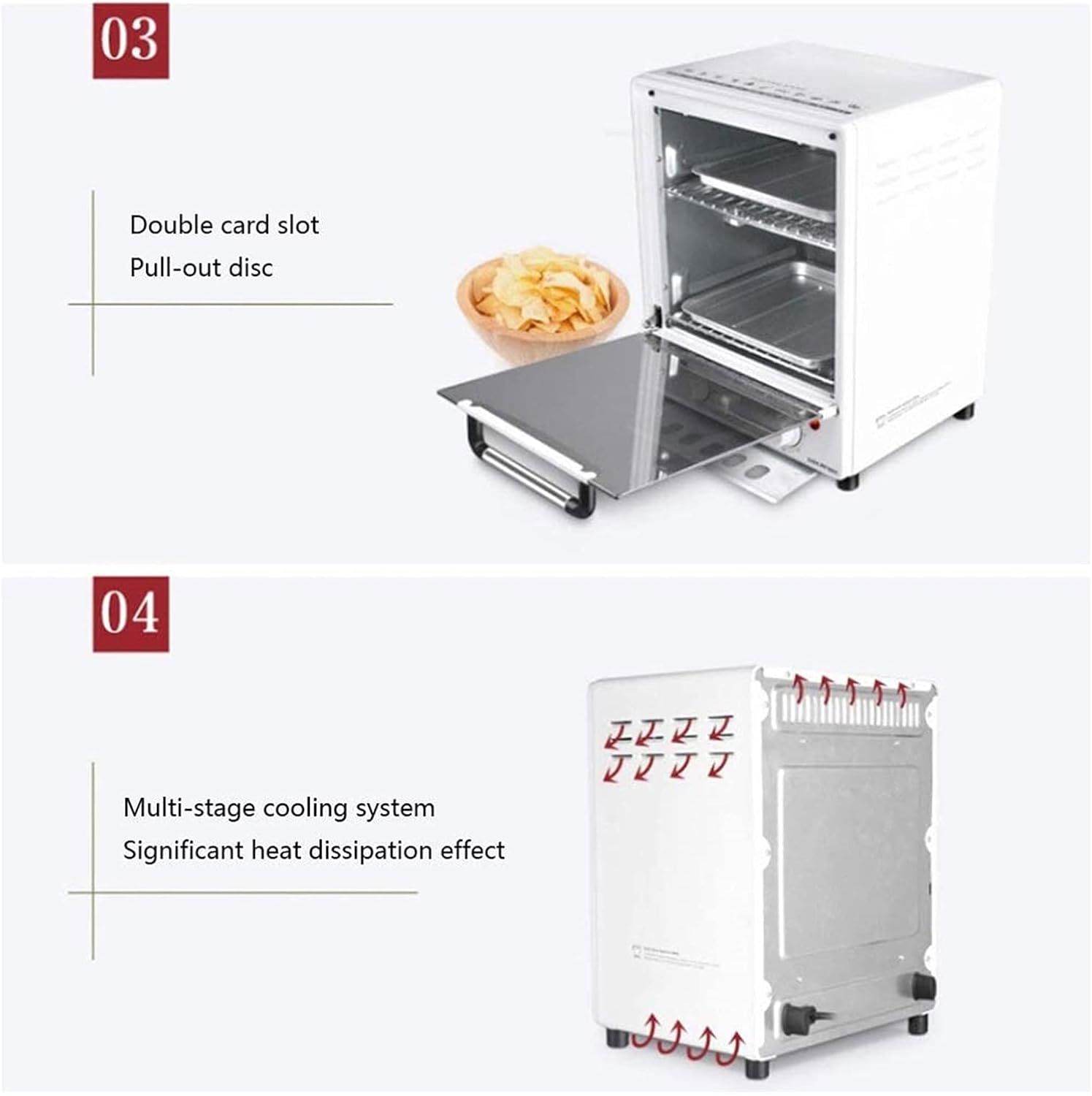 Oven Air Fryer Combo Countertop Convection Oven for Fries Chicken Cake Cookies Easy Clean 800W Stainless Steel