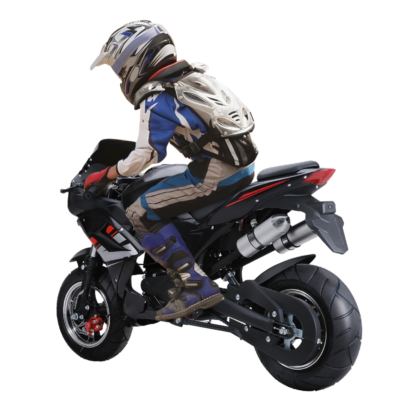 Motocicleta Rocket de bolsillo de 49 cc de 4 tiempos, mini moto de cross a gas con frenos de disco delanteros y traseros, faros duales, absorción de impactos hidráulicos, manillar ajustable, velocidad