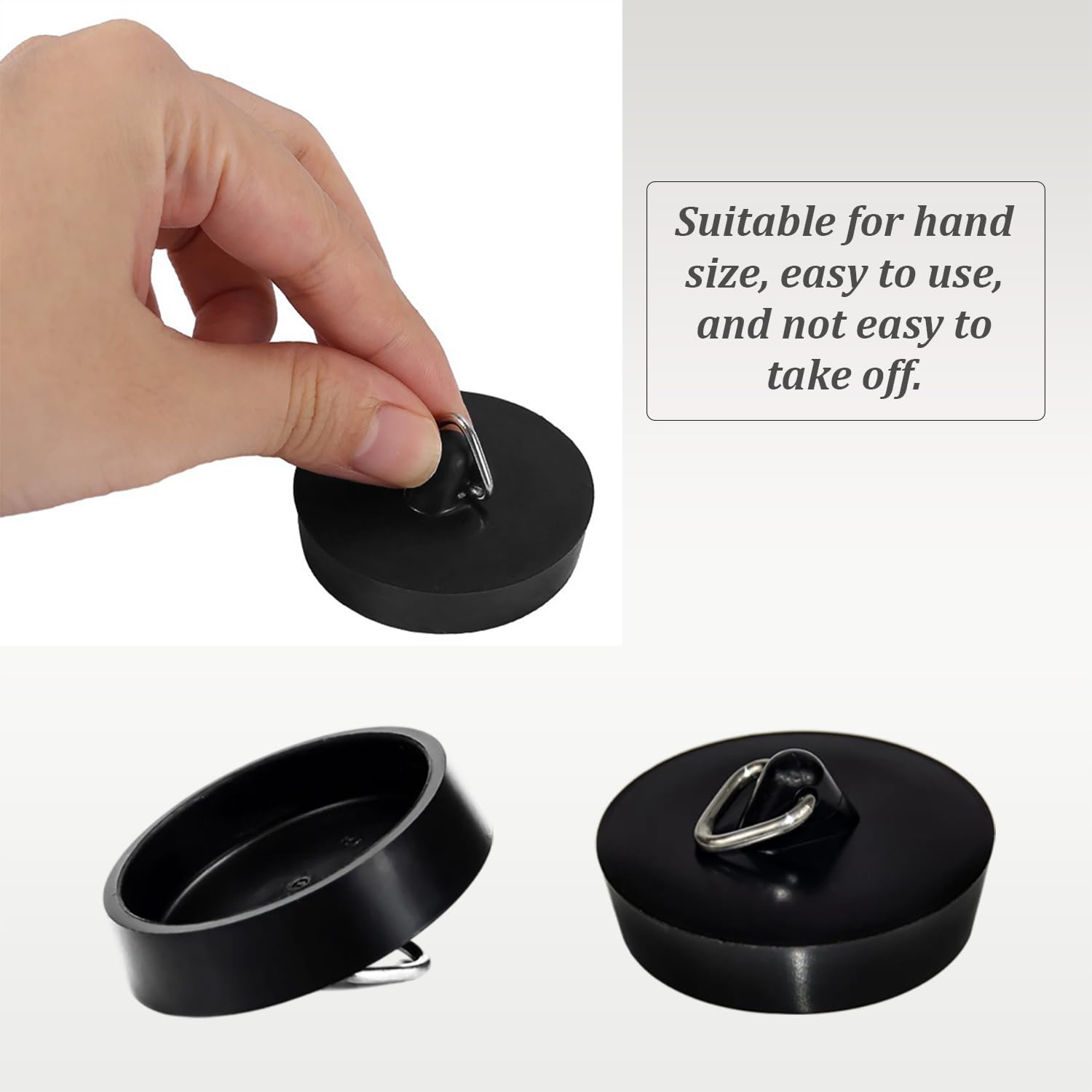 2 Pcs Tapones de Drenaje de Goma, Tapones de Drenaje de Goma, Tapones para Fregadero con Ganchos, Desagües Estándar Tapones Universales, Tapón de Drenaje para Fregadero de Cocina y Baño (Negro)