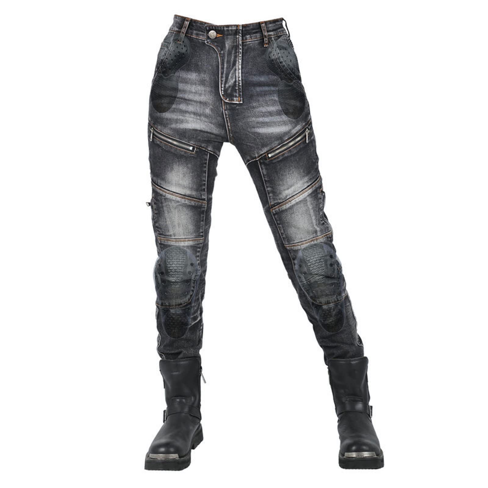 Spodnie motocyklowe, jeansowe, rozciągliwe, damskie, tekstylne, odporne na zużycie, Kevlar z ulepszonymi ochraniaczami, czarny, XS