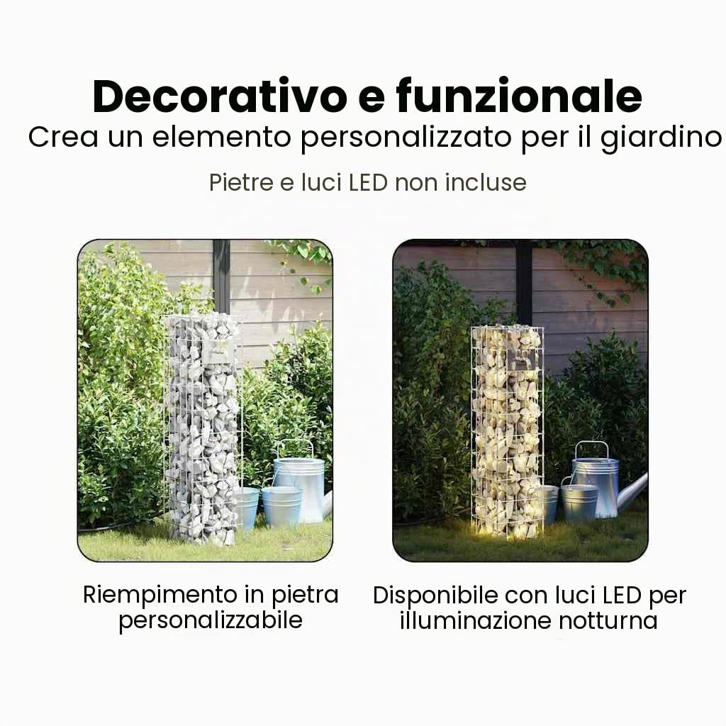vidaXL Rubinetto Gabion Argento 25 x 25 x 100 cm Acciaio Inossidabile, Rubinetto da Giardino Moderno, gabione Rettangolare, Resistente agli Agenti atmosferici per Esigenze pratiche