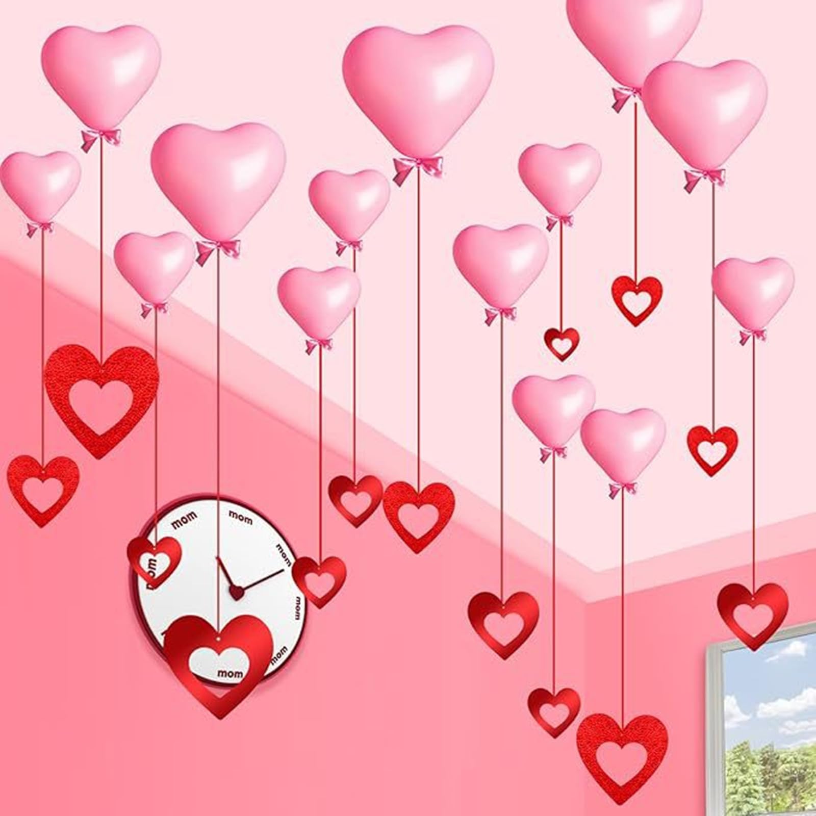 40 Pezzi Cuore a Spirale Pendenti Rosso Glitter Hanging Swirls, San Valentino Decorazioni Ghirlanda da Appendere del Soffitto per Romantico Festa di Matrimonio