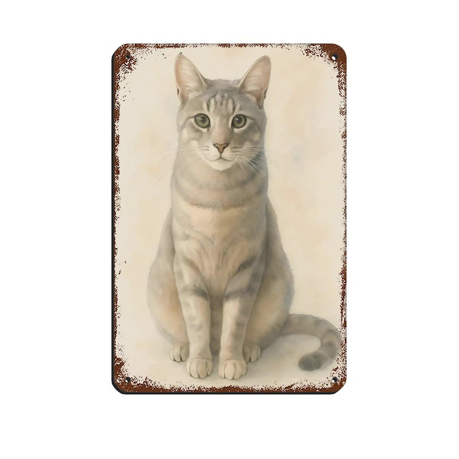 Poster chat tigré gris en métal vintage pour déco murale rétro de 20x30 cm