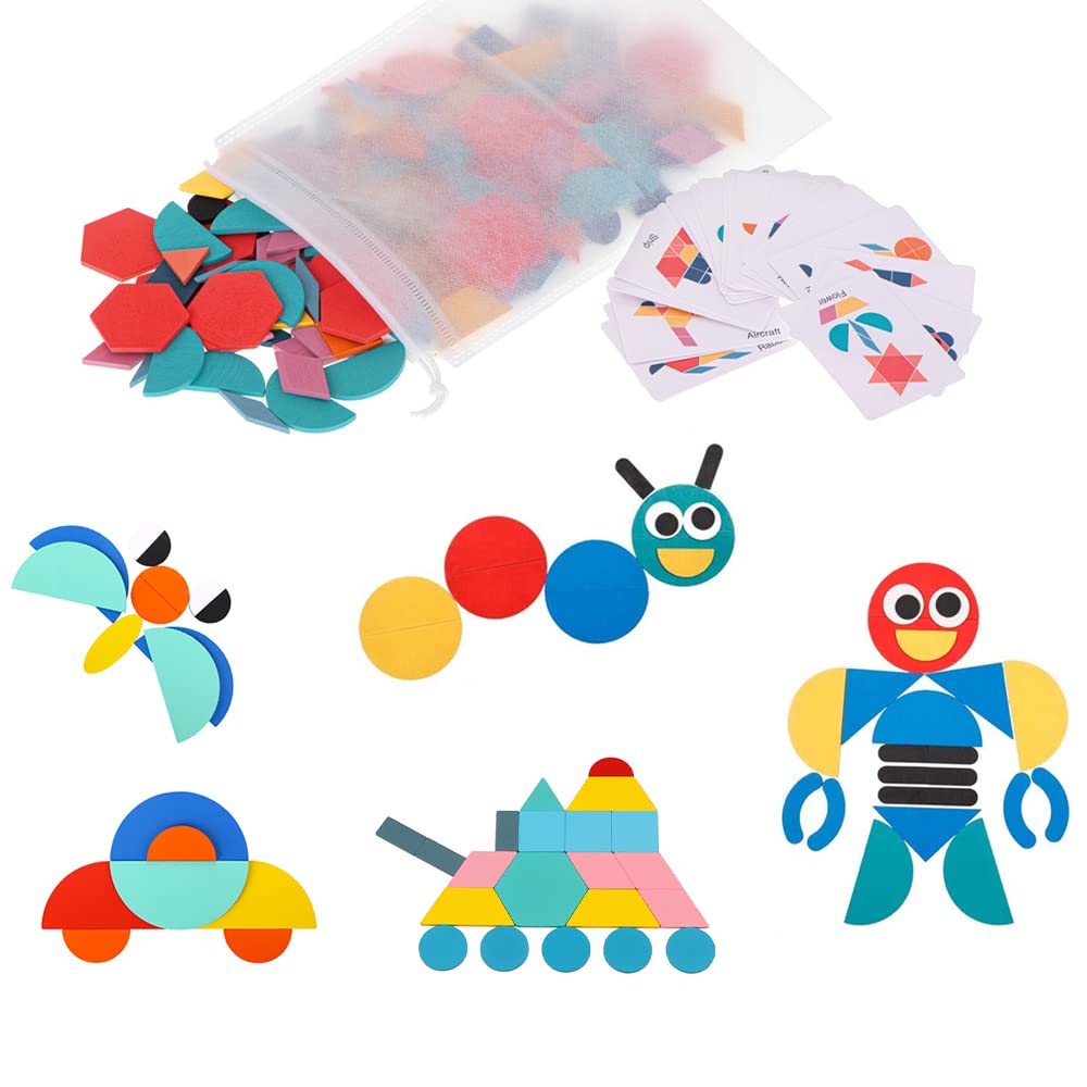 COOGAM - Blocchi Di Legno Puzzle Rompicapo Giocattolo Tangram Jigsaw Intelligenza Colorati 3d Blocchi Russi Gioco Stem Montessori Regalo Educativo Per Bambini 40 Pezzi Puzzle020
