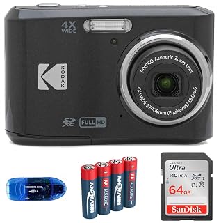 KODAK Pixpro FZ45 Digital Camera Bundle, Includes: SanDisk 64GB SDXC Memory Card, Spare Batteries and Card Reader (4 Items) (Black) - Amazon product rated Grade B