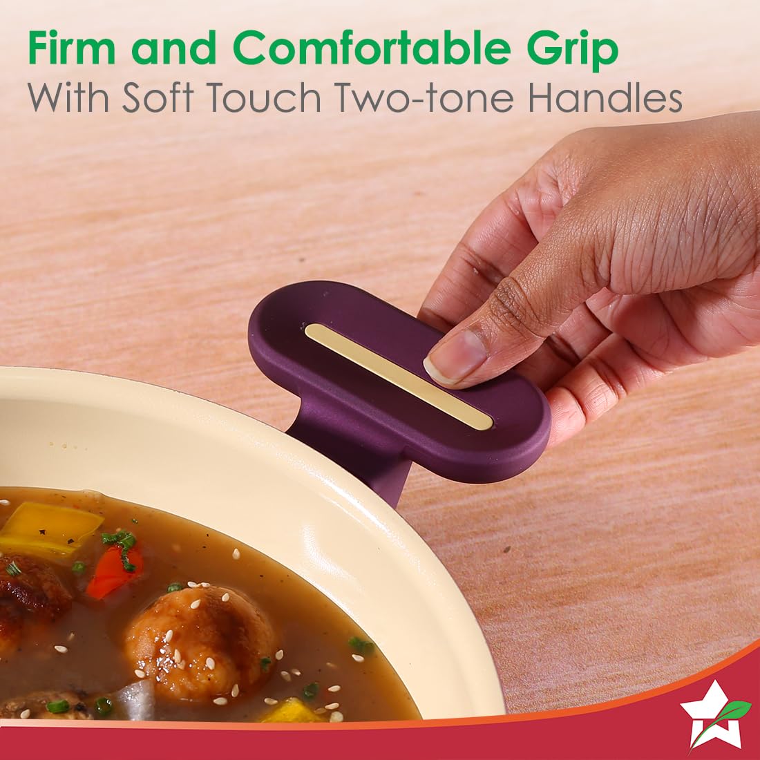 Wonderchef Bellagio Kadhai with Lid | Non-Stick Ceramic Coating | Non-Toxic | Pure Aluminium | PFAS and PFOA Free | 3mm Thickness | Two-Tone Soft-Touch Handles and Knob | Firm Grip | 2 Years Warranty 3