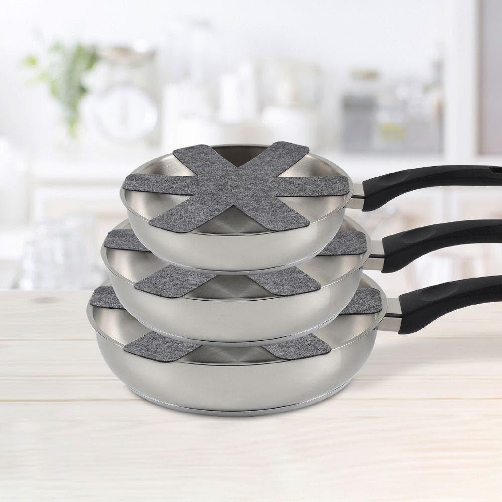 Danube Home Jake 3-Piece Pan Protector | Polyester Felt Non-Sticky Frying Pan, Multi-Purpose Pot For Cooking, Kitchen, Dining | D28,38,42CM - Grey