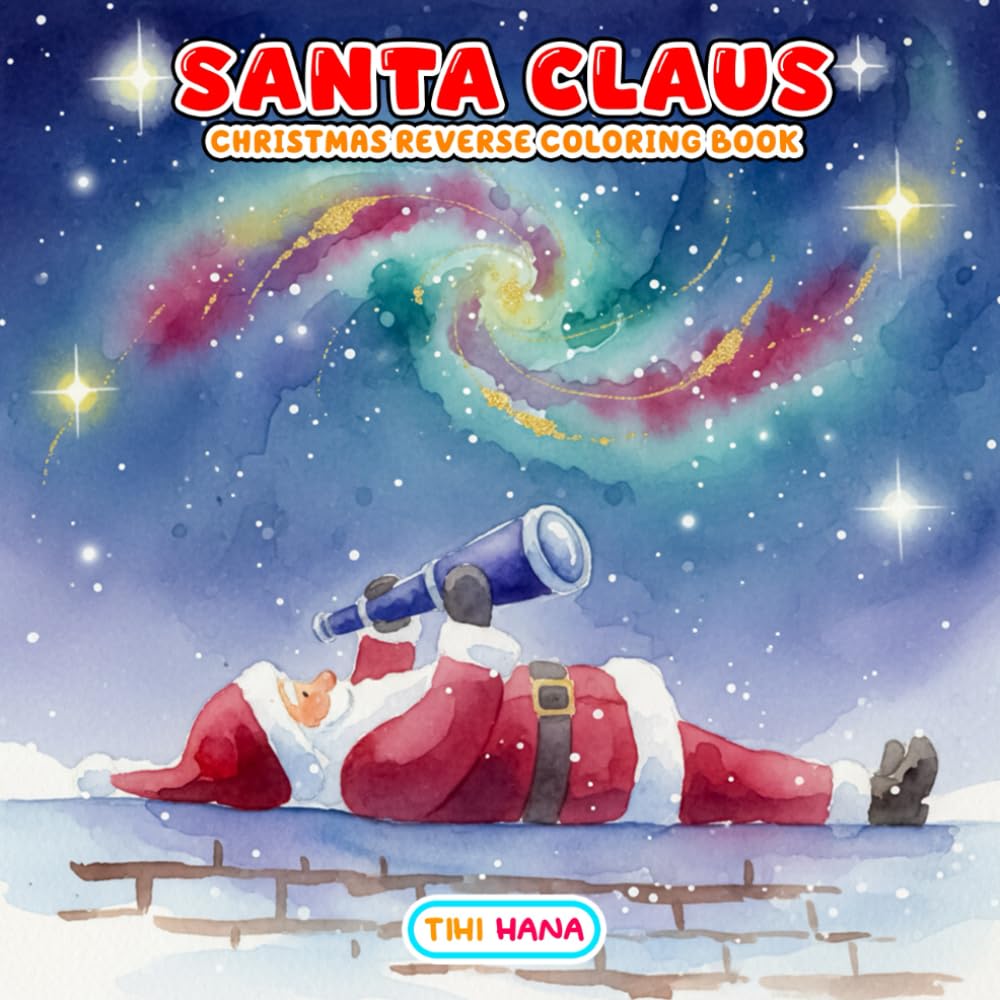 Santa Claus Christmas Reverse Coloring Book: Festive Watercolor Santa Scenes for Creative Outlining and Holiday Fun