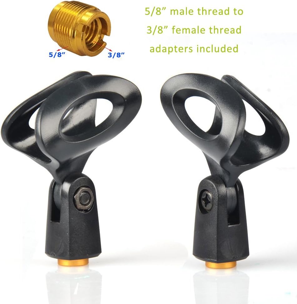 Universal Microphone Clip Mic Holder with Metal 5/8" Male to 3/8" Female Thread Screw Adapters for Microphone Stand, Handhold Microphone - 2 Pack image 2