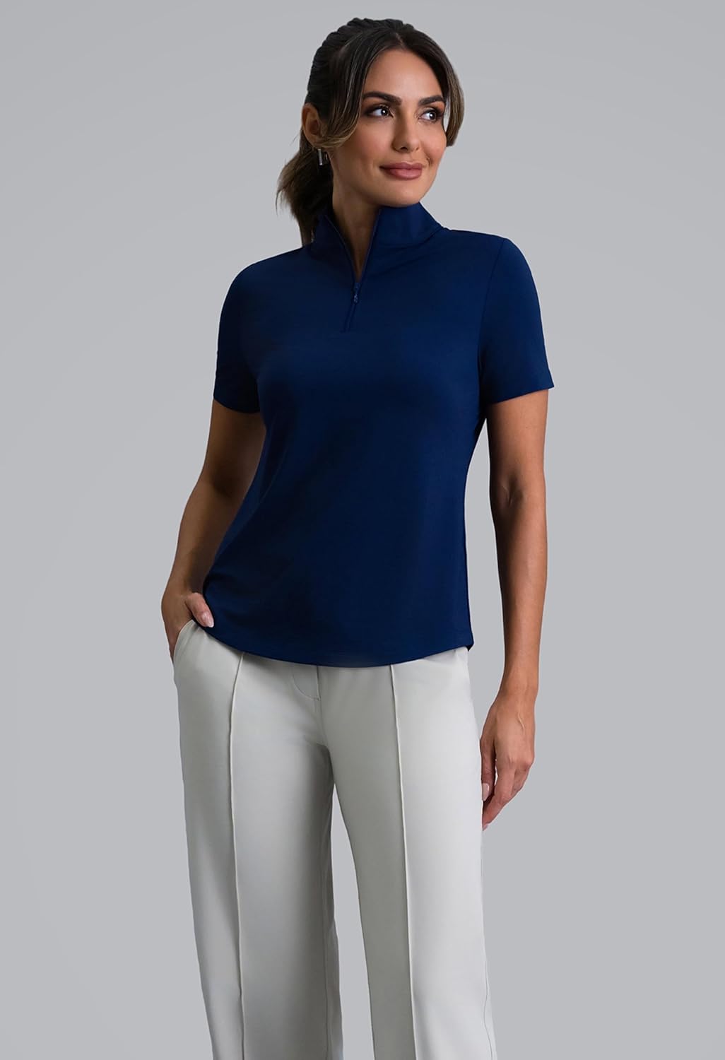 IBKUL Short Sleeve Mock Neck