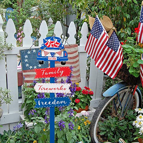 4Th Of July Decorations For Home, Decspas 36" Decorative Garden Stakes Blue Truck Ornaments Usa Sign Patriotic Fourth Of July Decor, Family Fireworks Freedom Sign 4Th Of July Decorations Outdoor #TOP2