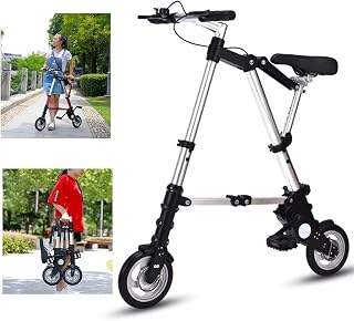 DORALO Lightweight Mini Folding Bike, 10 Inch Portable Student Comfort Adjustable City Bicycle, Alloy Frame, Travel Outdoor Bicycle for Men Women, Folding Size: 52×72CM